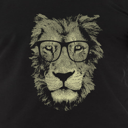 Camiseta negra para hombre con león y gafas
