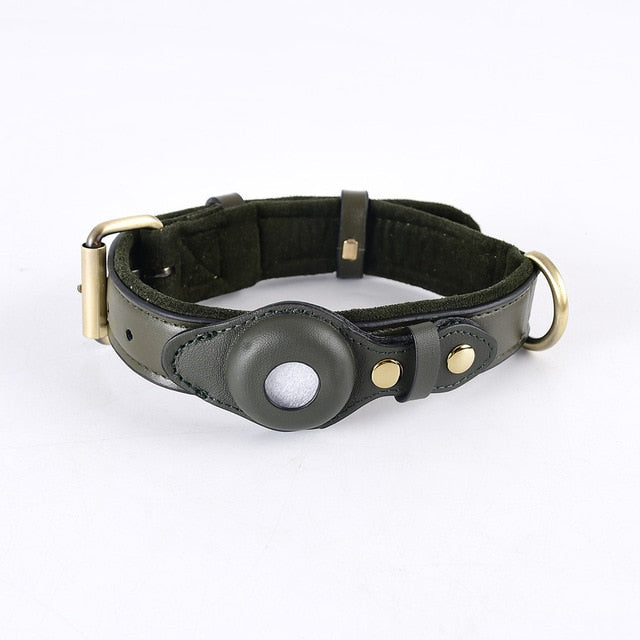 Collar para perros AirTag de cuero genuino premium, impermeable y exclusivo