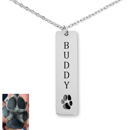 Engravable Pawprint Bar Pendant Bespoke Necklace