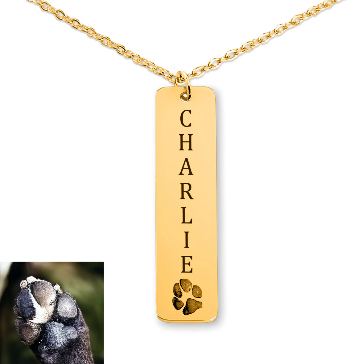 Engravable Pawprint Bar Pendant Bespoke Necklace