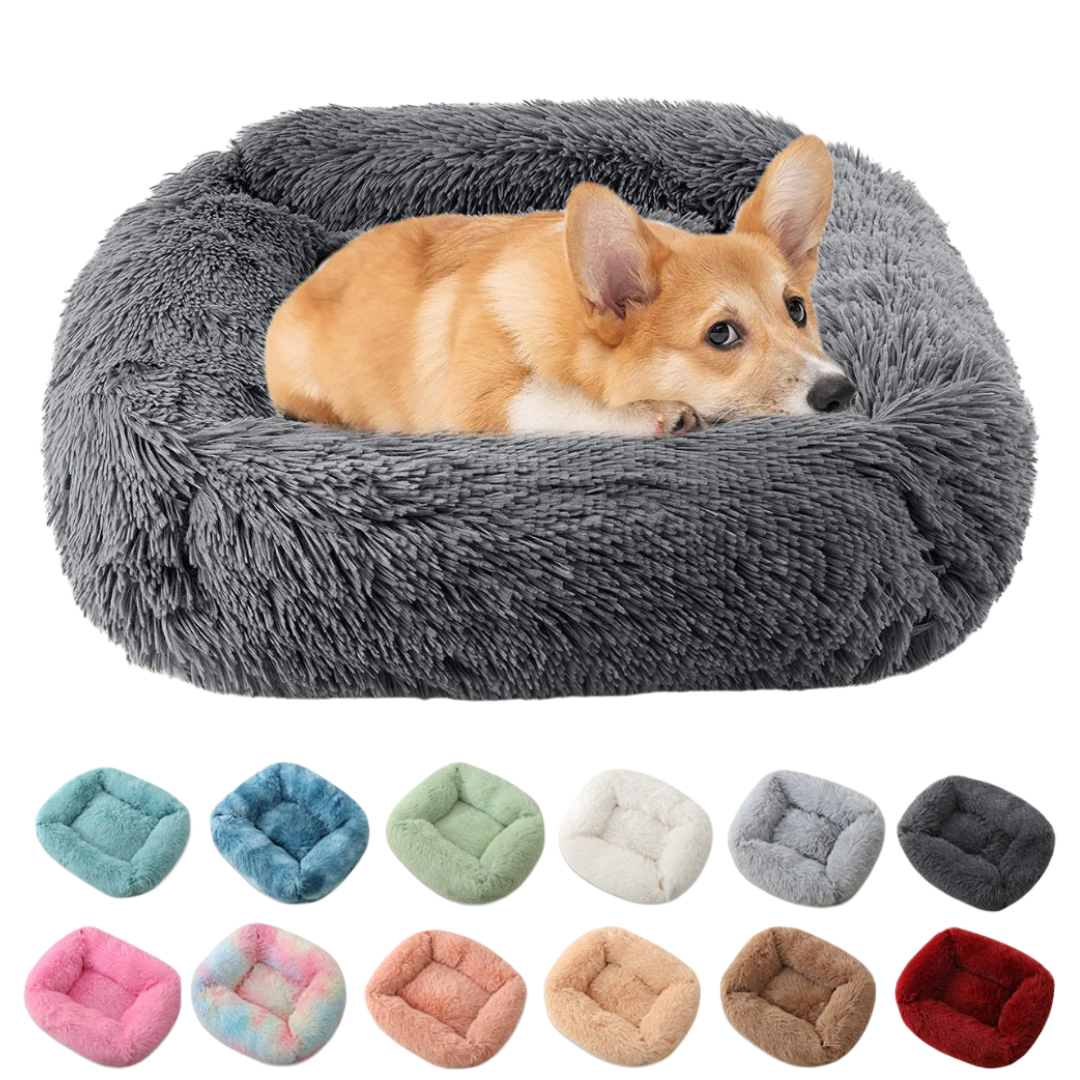 Cama ortopédica rectangular de lujo para perros con piel sintética extra suave