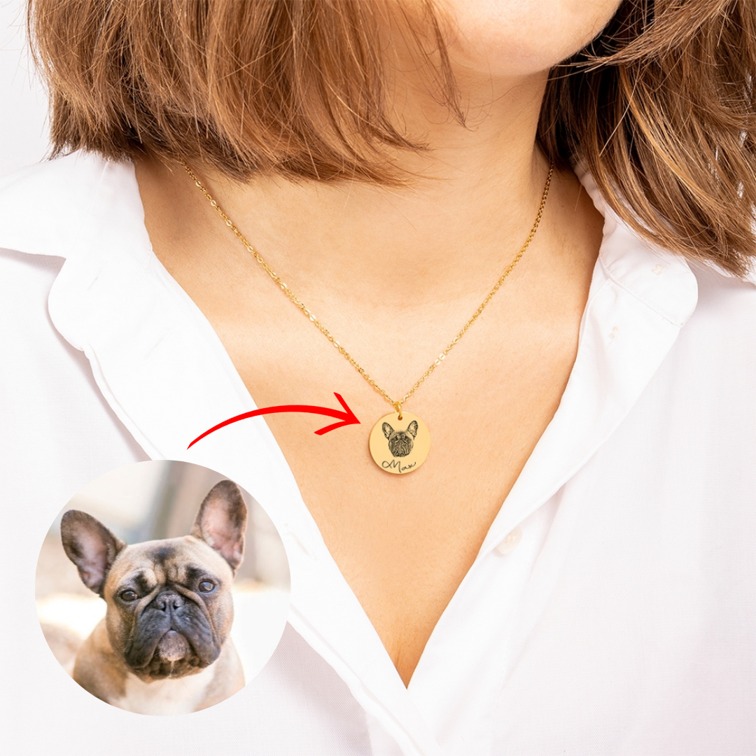 Collar de lujo con retrato de perro personalizado de doble cara