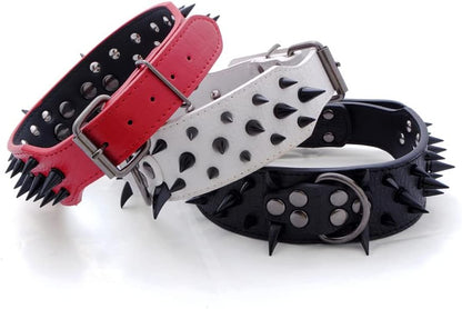 Spiked & Studded Adjustable Genuine Leather Dog Collar