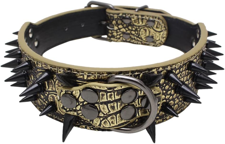 Spiked & Studded Adjustable Genuine Leather Dog Collar