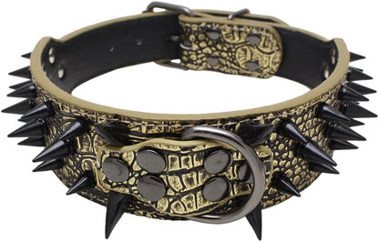 Spiked & Studded Adjustable Genuine Leather Dog Collar