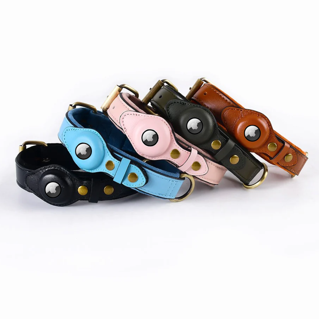 Collar para perros AirTag de cuero genuino premium, impermeable y exclusivo
