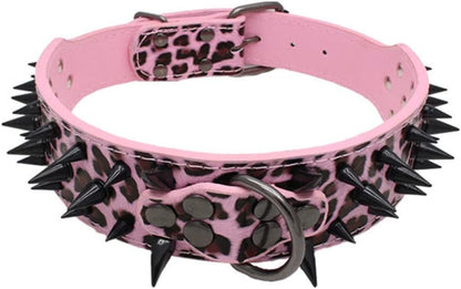 Spiked & Studded Adjustable Genuine Leather Dog Collar