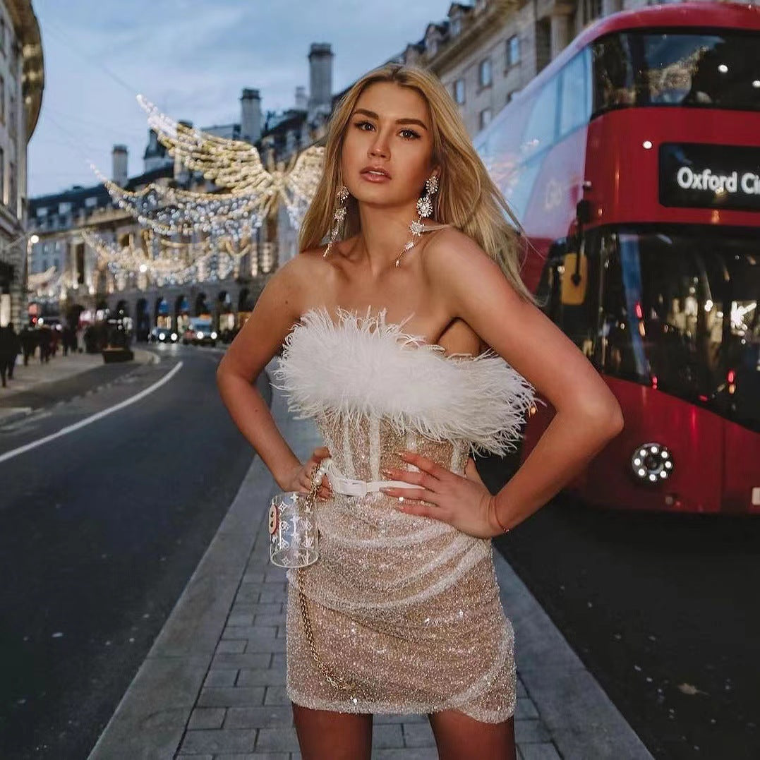 Feathers & Sparkles High-Waisted Dress