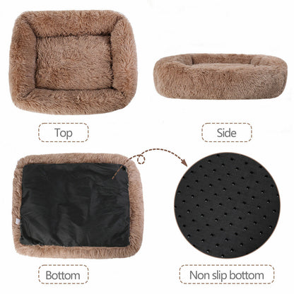 Cama ortopédica rectangular de lujo para perros con piel sintética extra suave