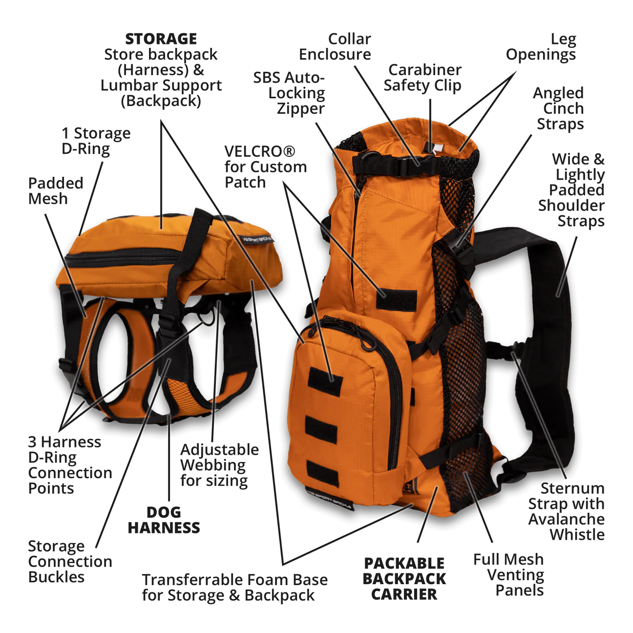 Arnés para caminar y mochila de almacenamiento (K9 - hasta 13.6 kg)