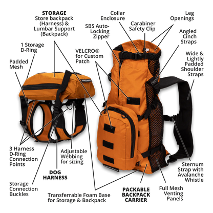 Arnés para caminar y mochila de almacenamiento (K9 - hasta 13.6 kg)