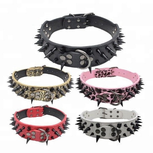 Spiked & Studded Adjustable Genuine Leather Dog Collar