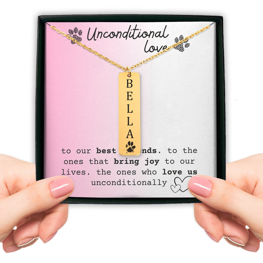 Engravable Pawprint Bar Pendant Bespoke Necklace