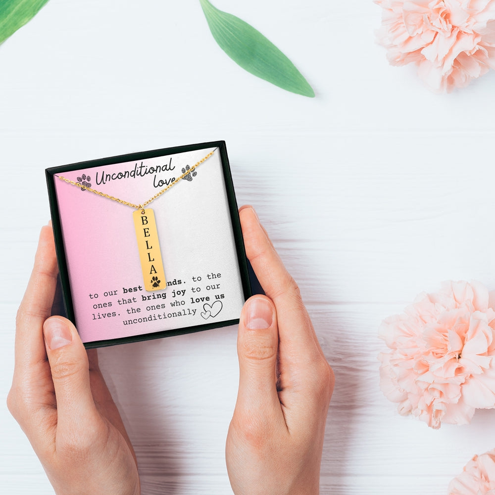 Engravable Pawprint Bar Pendant Bespoke Necklace