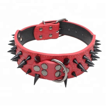 Spiked & Studded Adjustable Genuine Leather Dog Collar