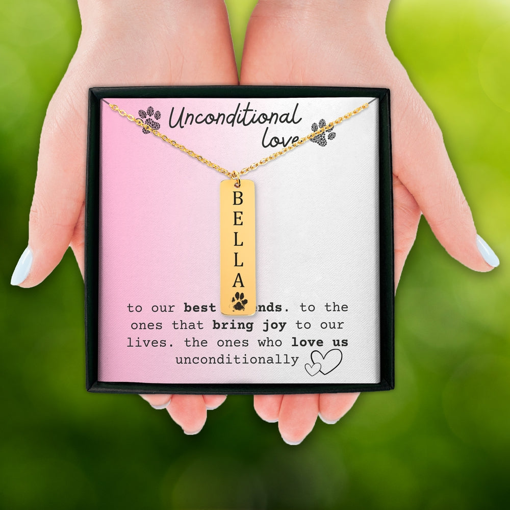 Engravable Pawprint Bar Pendant Bespoke Necklace